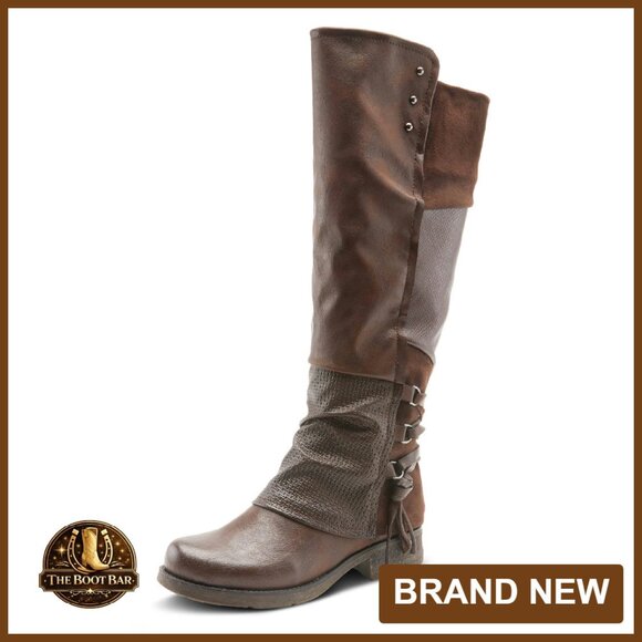 Knee High Pull-On Boots with Zipper Vegan Leather Size 8.5
